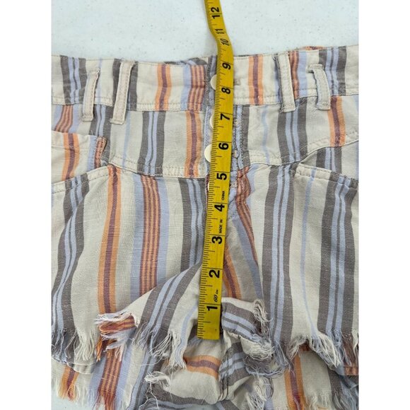Free People Women Size 0 Striped Linen Blend Button Fly Frayed Hem Shorts - Picture 6 of 12
